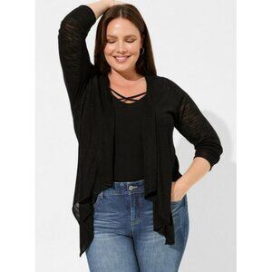 NEW Torrid Cardigan Plus 2X Slub Knit Drape Open Front Sweater Lightweight Black